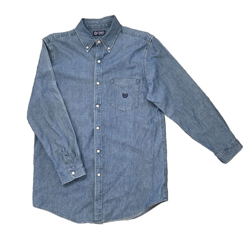 Vintage Chaps Ralph Lauren Men's Denim Shirt Size Small 100% Cotton Long Sleeve